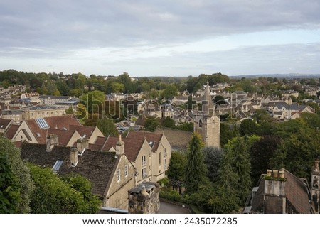 Beautiful townscape seen from a high vantage point - namely the landmark town of Bradford on Avon in Wiltshire England 