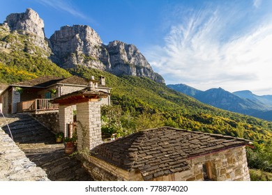 Beautiful traditional stone architecture in the mountain village of Mikro Papigko in the Zagorochoria, Epirus, northern Greece - Shutterstock ID 778874020