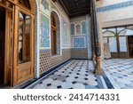 Beautiful traditional Uzbek architecture. The entrance to the house decorated with mosaics. State Museum of Applied Arts of Uzbekistan