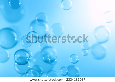 Beautiful Transparent Dark Blue Soap Bubbles. Abstract Background, Celebration Festive Backdrop, Refreshing of Soap Suds Bubbles Water.	