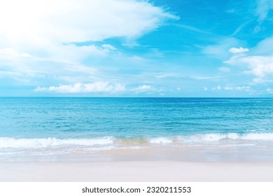 Beautiful tropical beach with blue sky and white clouds abstract texture background. Copy space of summer vacation and holiday business travel concept. Vintage tone filter effect color style.