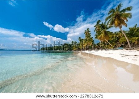 Beautiful tropical beach with coconut palm trees at Seychelles