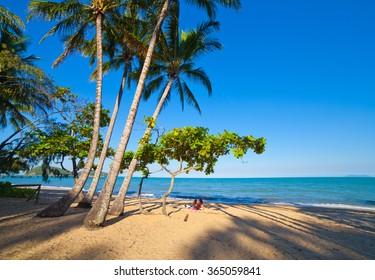 Beautiful Tropical Beach With Palm Trees. Cairns, Australia