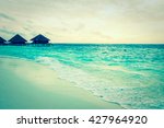 Beautiful tropical beach and sea at sunset times in maldvies island - Vintage Filter