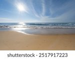 Beautiful tropical beach summer seascape,Amazing sandy beach and sea in sunny day,Blue sky in good weather day, Beach sea space area nature background