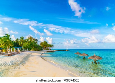 Beautiful Tropical Maldives Island With White Sandy Beach And Sea