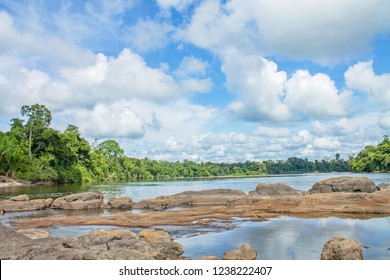 Beautiful Tropical Rainforest Landscape And Rapids Along The Suriname River Near Menimi, Djemongo, Upper Suriname.