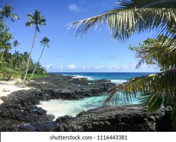 Beautiful Tropical Samoan Beach Landscape At Lefaga, Matautu, Upolu Island, Western Samoa, South Pacific