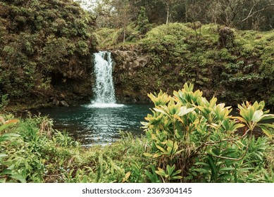 Beautiful tropical waterfall in Hawaii