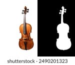 Beautiful true antique violin handmade isolated on white background with space for text and clipping mask and path