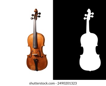 Beautiful true antique violin handmade isolated on white background with space for text and clipping mask and path