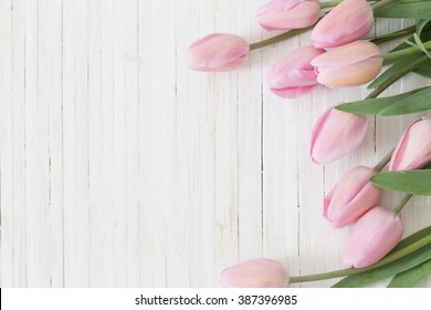 beautiful tulips on wooden background - Shutterstock ID 387396985