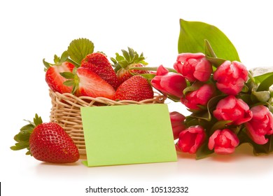 beautiful tulips and strawberries - Shutterstock ID 105132332