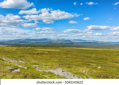 Beautiful Tundra Landscape View With Mountains In The Horizon At Summer