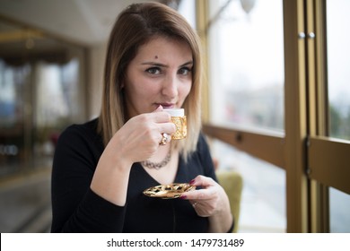 Beautiful Turkish Woman Drinking Coffee