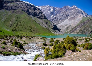 Beautiful Turquoise Lake In The Pamir Mountains, Tajikistan