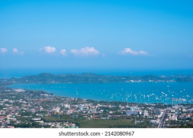 Beautiful Turquoise Sea And Blue Sky From High View Point At Phuket, Thailand.