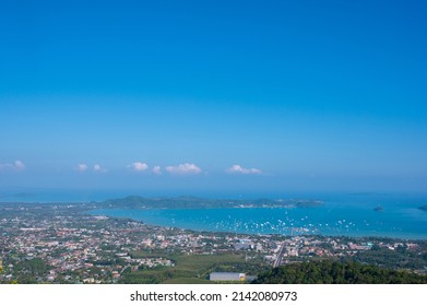 Beautiful Turquoise Sea And Blue Sky From High View Point At Phuket, Thailand.