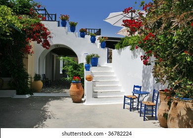 Beautiful Typical Greek Tavern On Rhodes Island, Greece