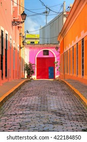 Beautiful typical traditional vibrant street in San Juan, Puerto Rico