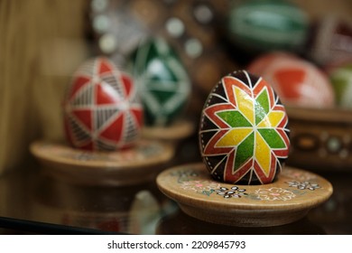 Beautiful Ukrainian Easter Egg Pysanky. Egg Decorating In Slavic Culture.