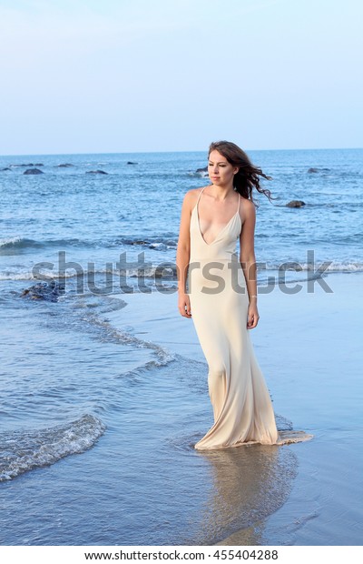 Nudist Walking Beach Naked - Beautiful Unusual Woman Walking On Beach Stock Photo (Edit ...