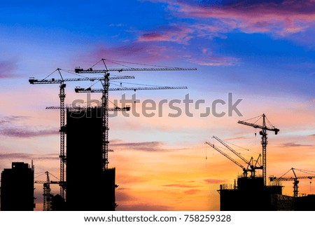 Image, Stock Photo Yellow construction crane and tree trunks in front of a blue sky