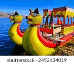 A beautiful Uruyan boat from Totora on Lake Titicaca in Peru