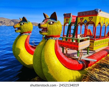 A beautiful Uruyan boat from Totora on Lake Titicaca in Peru