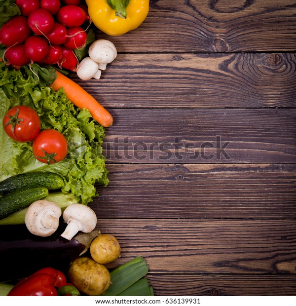 Beautiful Vegetables Fruits Lined Top On Stock Photo 636139931 ...