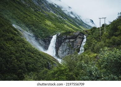 Beautiful Videfossen Waterfall In Western Norway