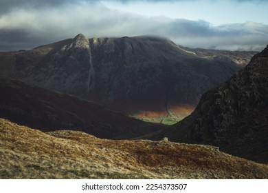 Beautiful view across the Langdale Valley to Pike of Stickle, a dramatic mountain summit in the Lake District National Park in England.  - Shutterstock ID 2254373507