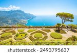 Beautiful view to Amalfi coast from Ravello town, Italy travel photo, sunny Salerno province.