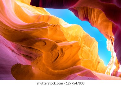 Beautiful view of Antelope Canyon sandstone formations in famous Navajo Tribal national park near Page, Arizona, USA
