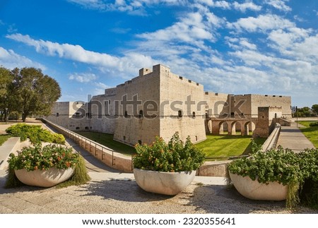 Beautiful view of Barletta Castle, Apulia, Italy. Wide angle. Panoramic banner.