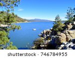  Beautiful view of the Big Bear Lake at the entrance from the dam. California.
