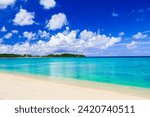 Beautiful view of blue sea or ocean by the white beach in summer, Okinawa in Japan, Nobody, Vacation or travel