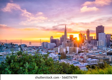 Beautiful view of business center in downtown San Francisco in USA at dusk. - Shutterstock ID 566076799