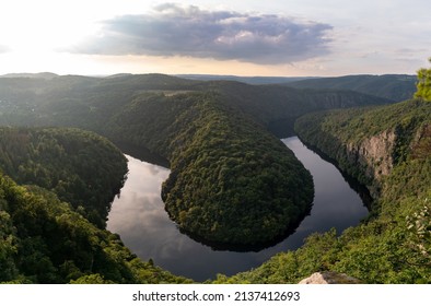 Beautiful view of canyon Vltava river from Maj viewpoint. Location country of Czech Republic, Krnany, Europe. Exotic place, picturesque summer scene. Artistic wallpaper. Discover the beauty of earth.