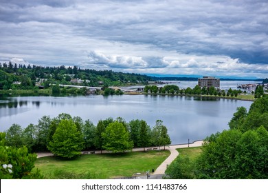 a beautiful view of Capitol lake from above in Olympia Washington on July 3rd 2018