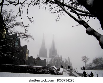 Beautiful View Of Cathedral Dome Of Cologne  In Winter, Germany