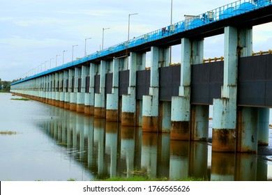 Beautiful view of chamravattom regulator cum bridge in kerala. its a one kilometer longest bridge in kerala across the nila river