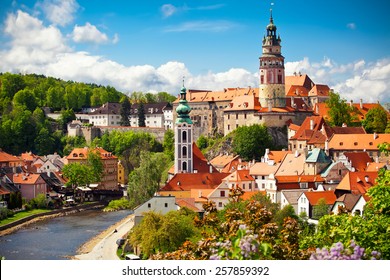 Beautiful view to church and castle in Cesky Krumlov, Czech republic - Shutterstock ID 257859392