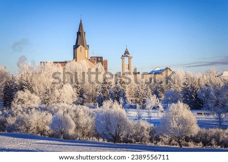 A beautiful view of a church in Grande Prairie, Alberta in winter