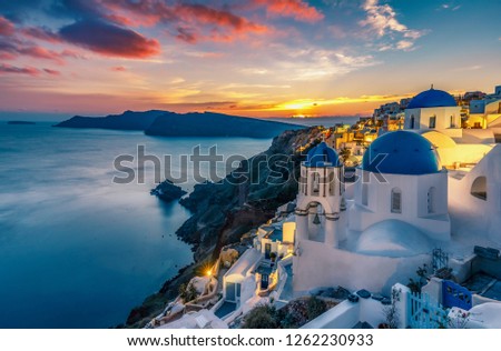 Similar – Foto Bild Das Dorf Oia auf der Insel Santorin in Griechenland bei Sonnenuntergang