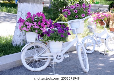 Beautiful view from the city park. White bicycle decorated with flowers - Powered by Shutterstock