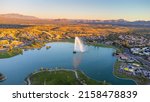 A beautiful view of the city and river in the evening in summer, Fountain Hills, Arizona at  sunset