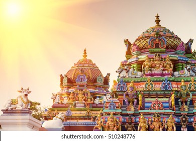Beautiful view of colorful gopura in the Hindu Kapaleeshwarar Temple,chennai, Tamil Nadu, South India