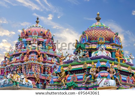 Beautiful view of colorful gopura in the Hindu Kapaleeshwarar Temple,chennai, Tamil Nadu, South India