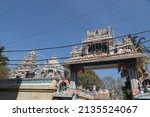 Beautiful view of colorful gopura in Sri Someshwara Swamy Temple, Bangalore, South India